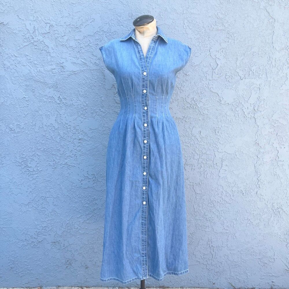 Gap Denim Dress Size XS The Denim pleated Shirtdress Cotton